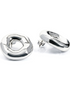 Melted circle earrings available in gold plated and rhodium plated finishes with sculptural curved design