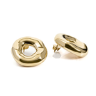 Melted circle earrings available in gold plated and rhodium plated finishes with sculptural curved design