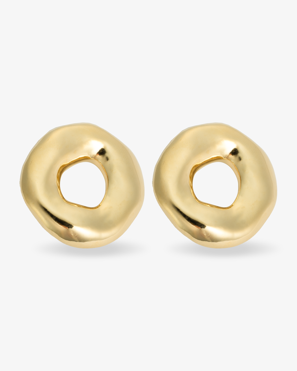 Organic donut gold statement earrings front view