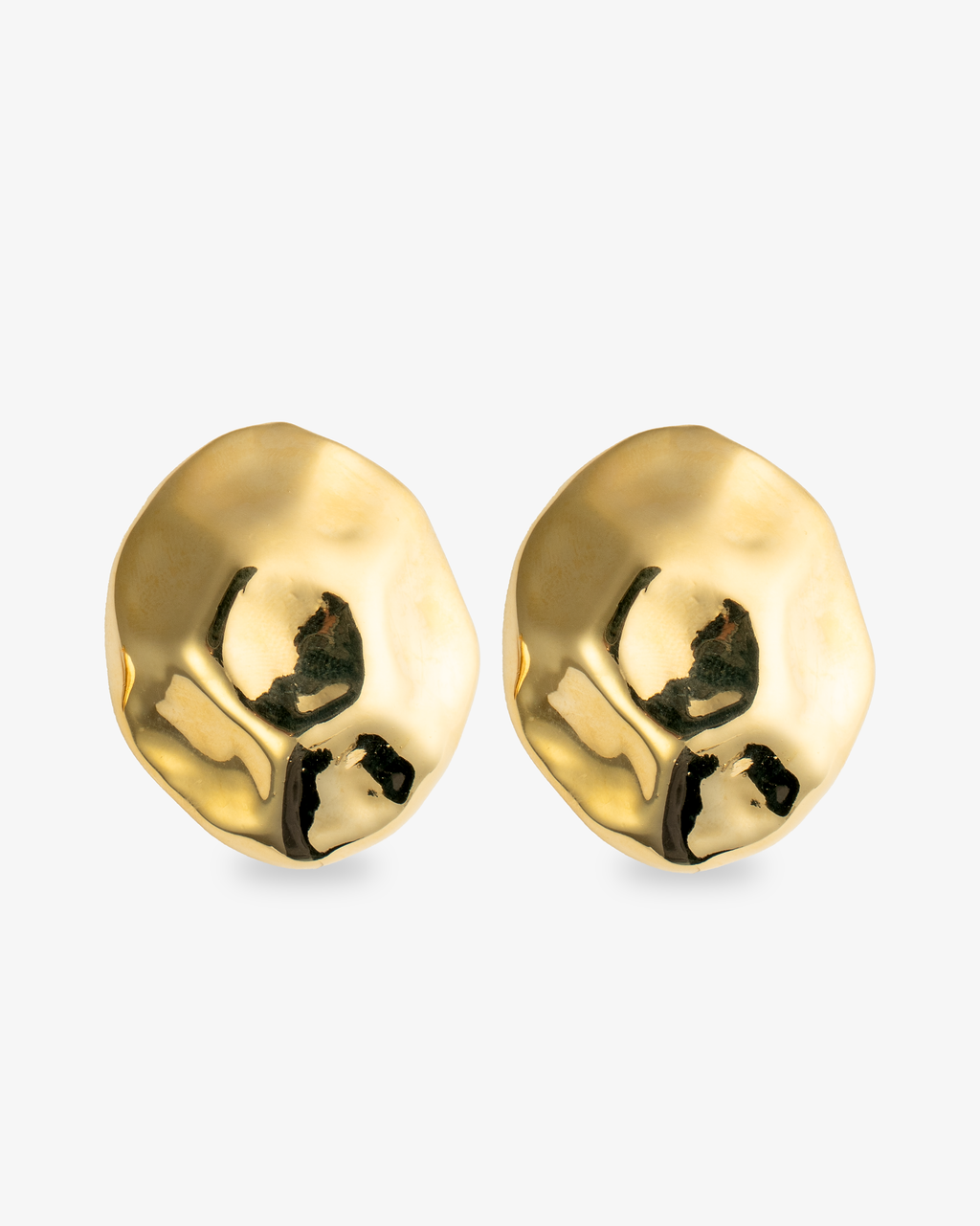 Oversized organic gold stud earrings front view