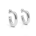 Oval open hoop earrings available in gold plated and rhodium plated finishes with sculptural curved design