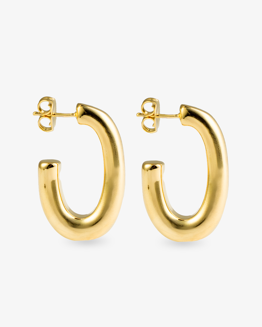 Chunky gold J-hoop earrings full side profile
