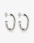 Chunky silver J-hoop earrings angled side view with post back