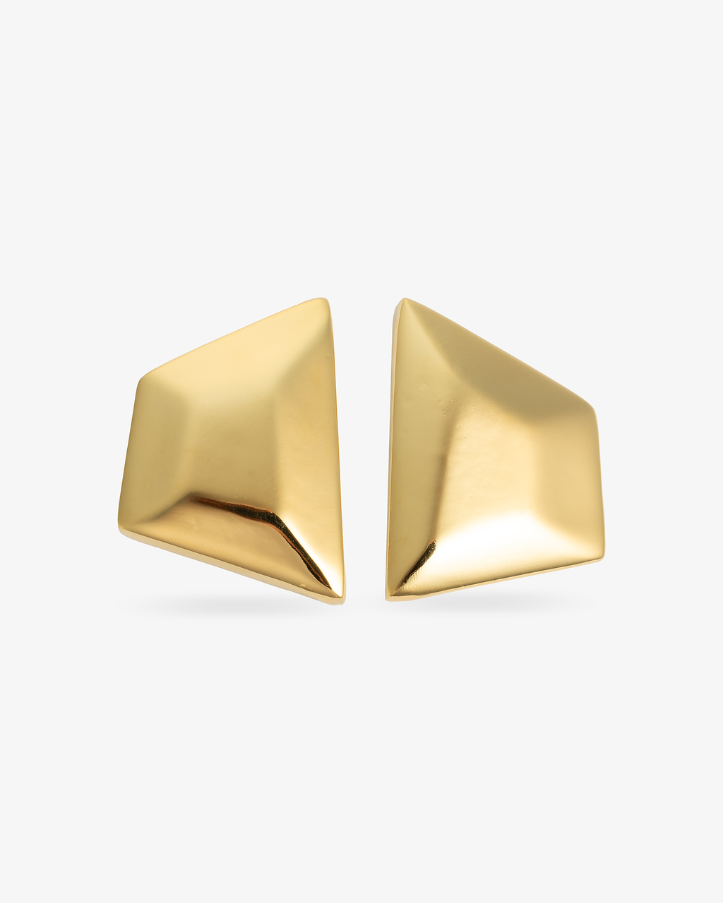 Geometric faceted gold statement earrings front view