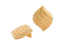 Gold plated wavy bead textured earrings with sculptural rounded design and polished finish, 42mm by 31mm