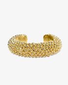 Beaded gold open cuff bracelet front view