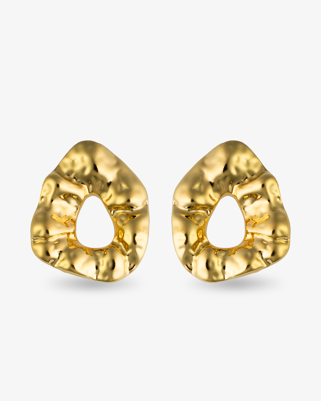 Hammered organic gold statement earrings front view