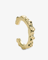 Sculptural gold cuff bracelet with irregular hammered texture side view