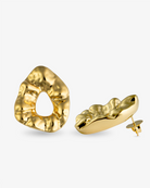 Textured open-center gold statement earrings side view with post back