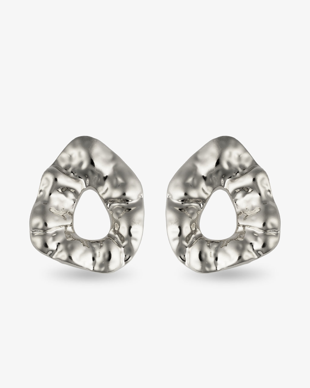 Hammered organic silver statement earrings front view