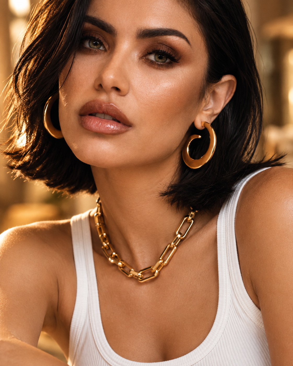 Chunky sculptural gold spiral hoop earrings
