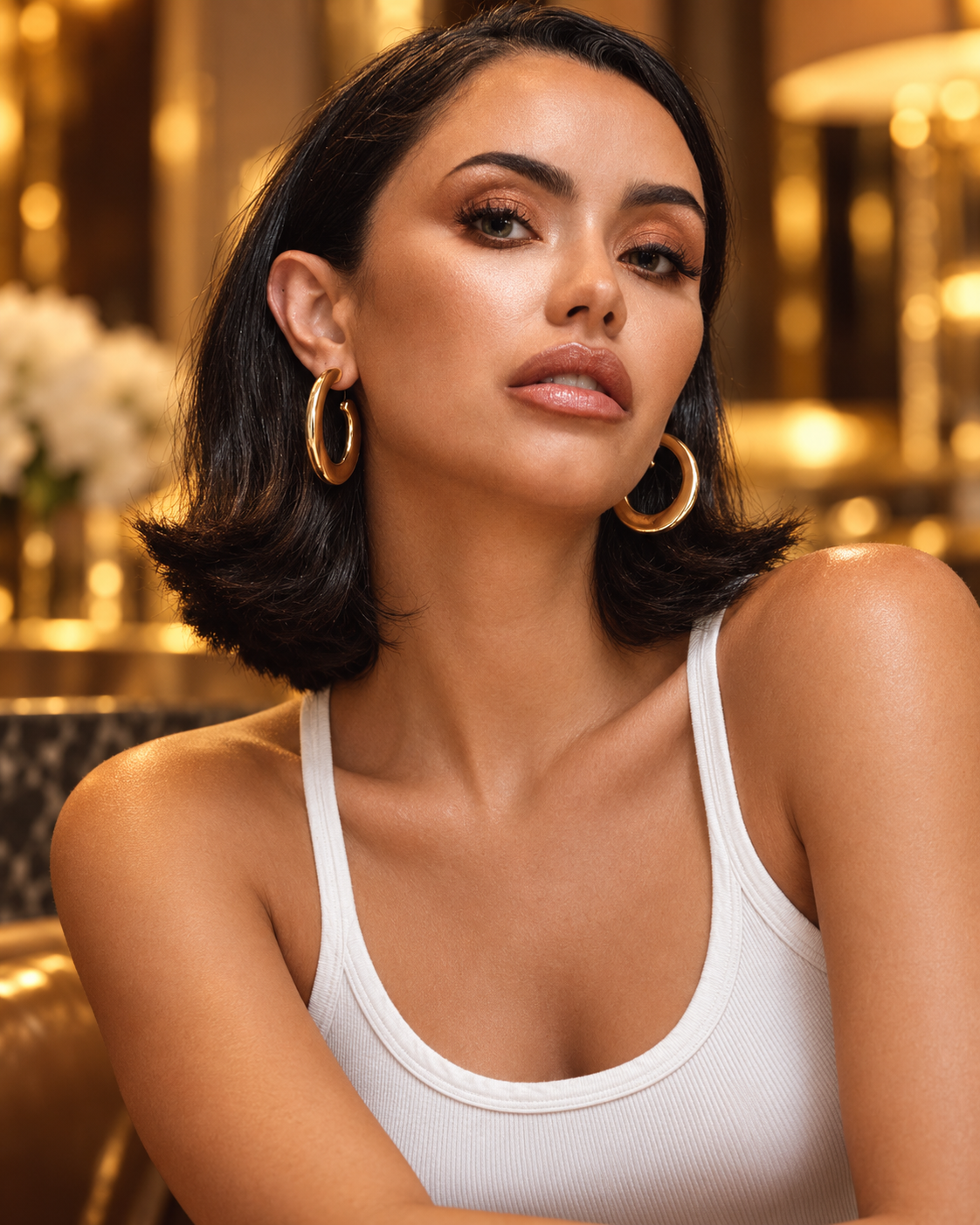 Chunky sculptural gold spiral hoop earrings