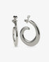 Chunky spiral silver hoop earrings with open curved shape and polished finish