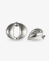 Sculptural oval open-center silver statement earrings with smooth polished finish