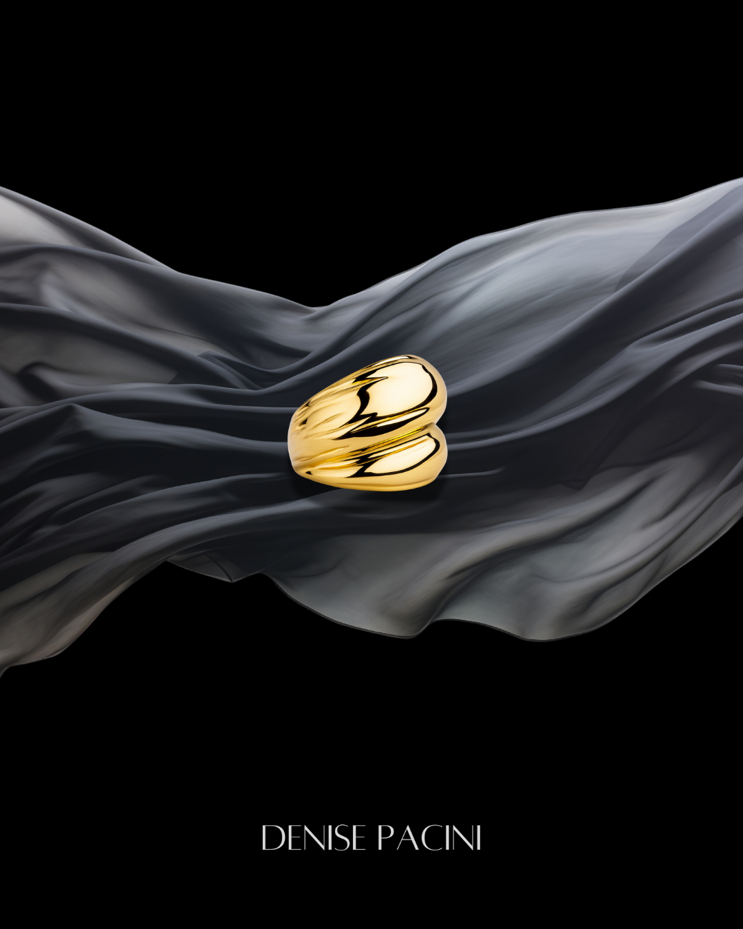 Gold plated dome ring with hammered texture and sculptural curved design