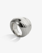 Polished chunky silver ring side view with curved sculptural design