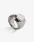 Polished chunky silver ring side view with curved sculptural design
