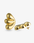 Sculptural triple dome gold earrings side view with post back