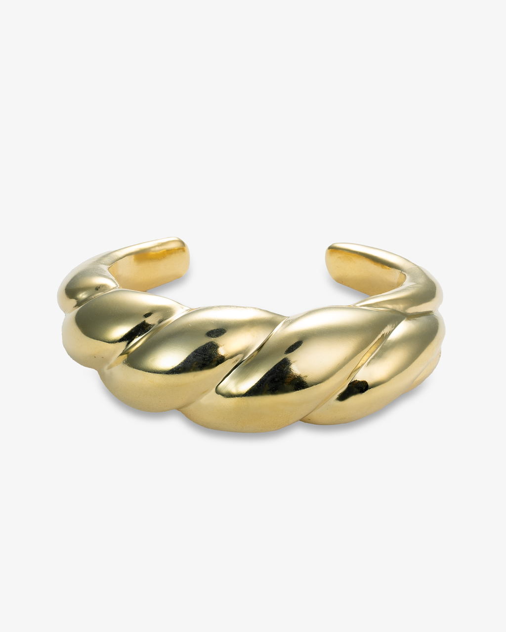Chunky braided gold open cuff bracelet front view