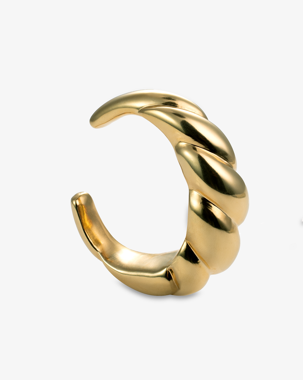 Twisted gold open cuff bracelet side view