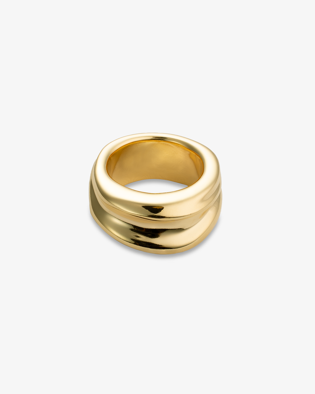 Gold chunky sculptural domed ring, alone close-up product shot from a different angle.