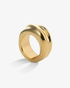 Gold chunky sculptural domed ring, alone product shot on a plain background.