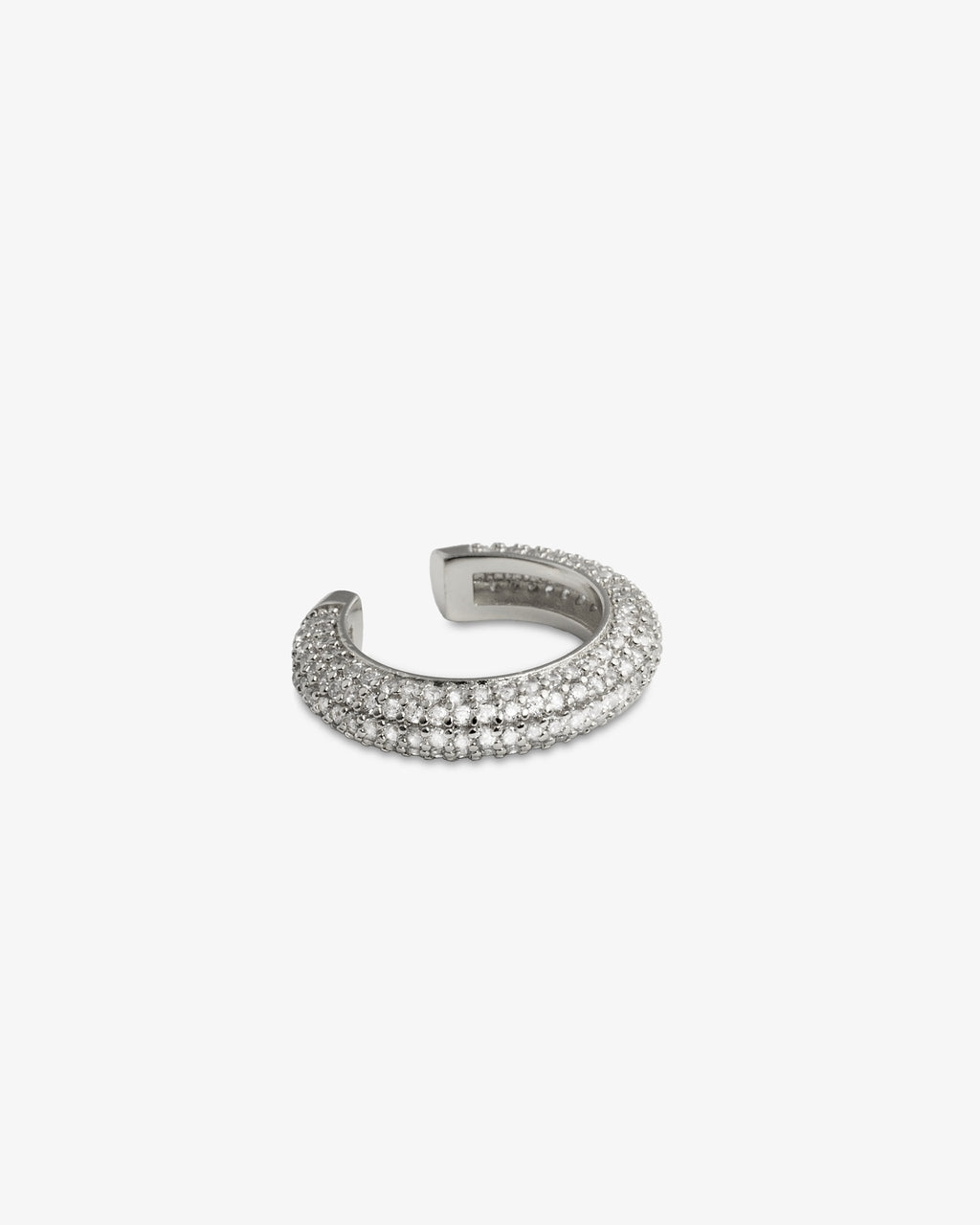 Silver pave simulated diamond ear cuff, alone product shot from a different angle.
