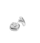 Square hammered earrings available in gold plated and rhodium plated finishes with geometric sculptural design