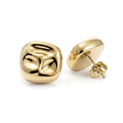 Square hammered earrings available in gold plated and rhodium plated finishes with geometric sculptural design