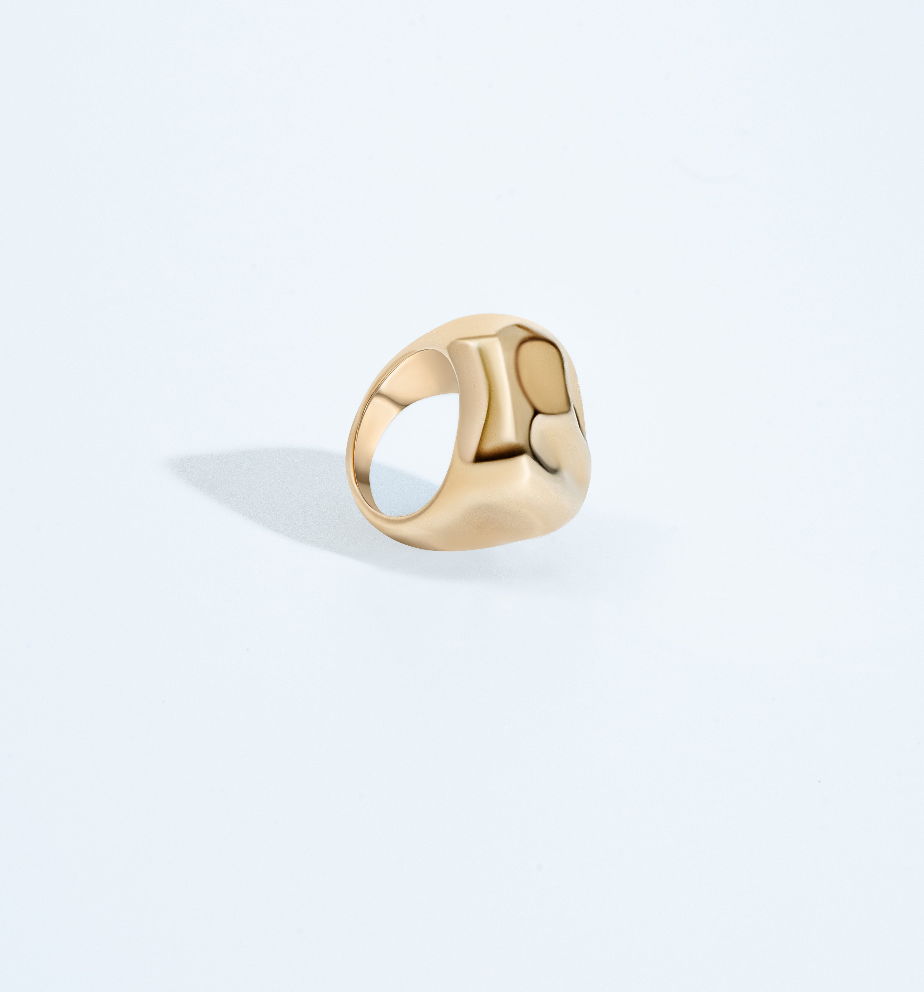 Gold square hammered ring with oversized geometric sculptural design