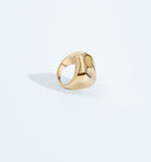 Gold square hammered ring with oversized geometric sculptural design