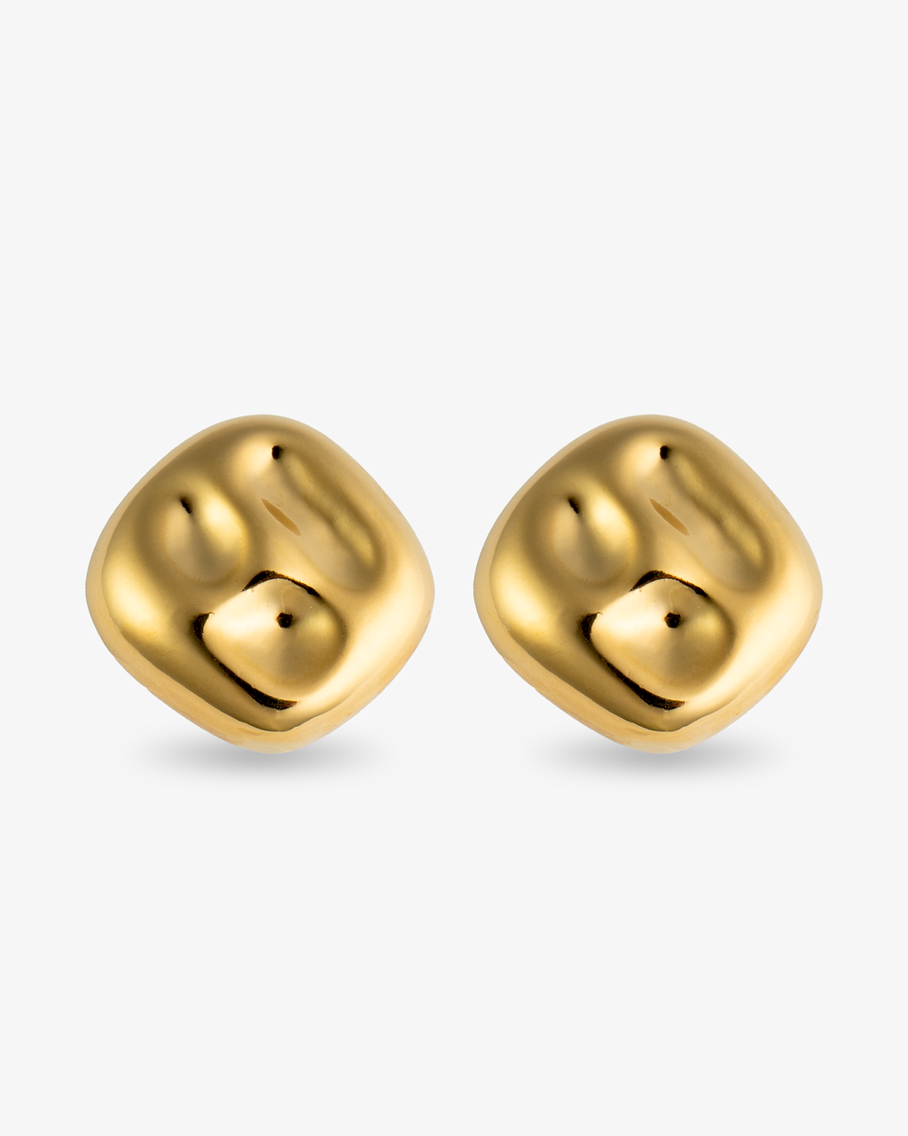 Organic square gold statement earrings front view