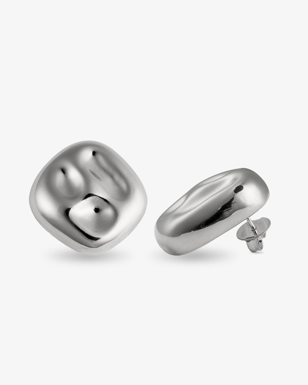 Organic square silver statement earrings