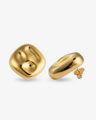 Rounded square gold statement earrings side view with post back