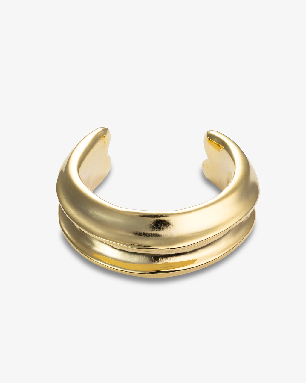 Double ridge gold open cuff bracelet front view