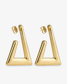 Geometric triangle gold hoop earrings front view with post back