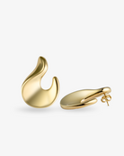 Flame-shaped gold statement earrings side view with post back