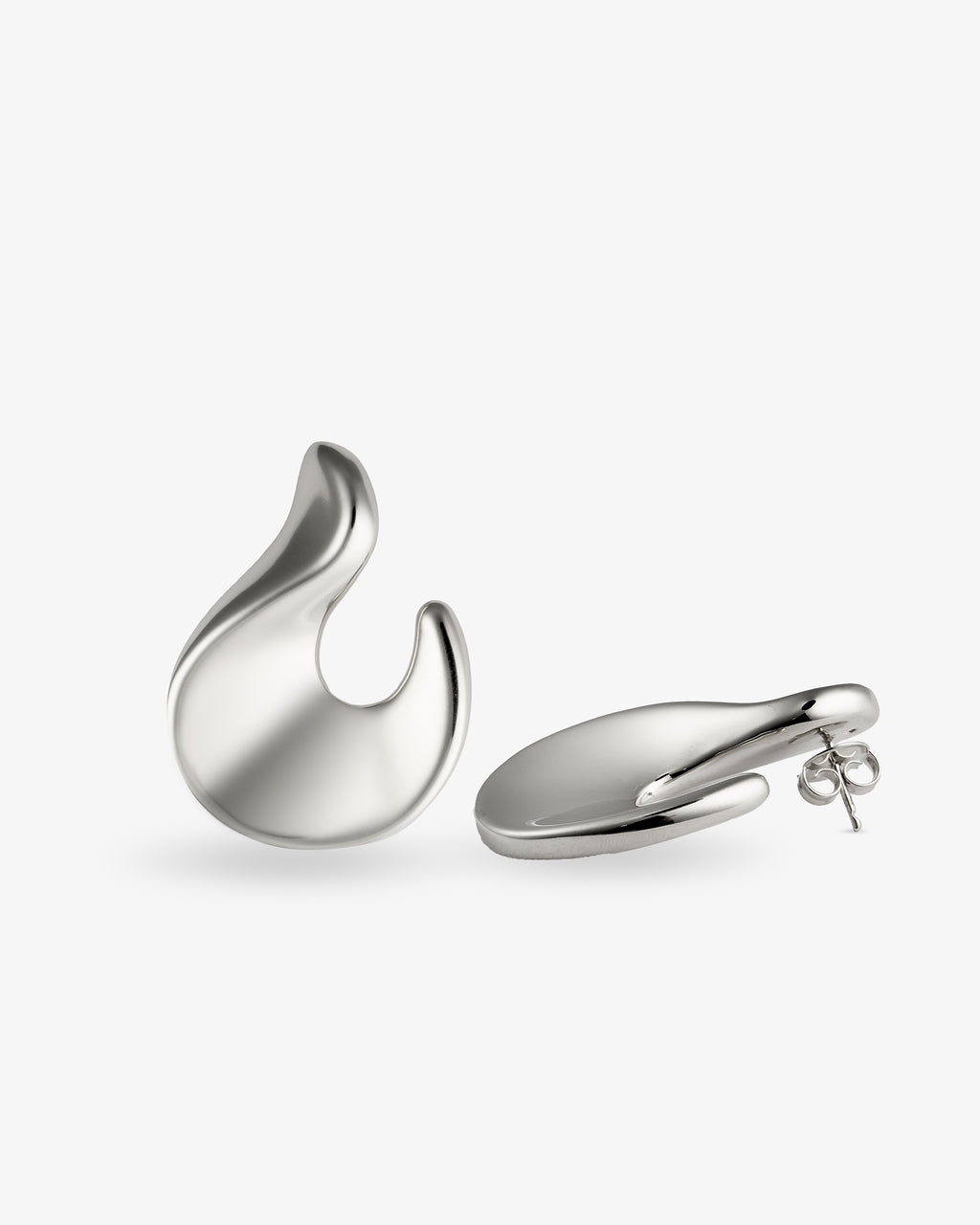 Sculptural flame silver statement earrings