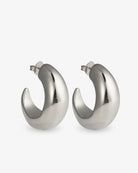 Chunky tapered silver hoop earrings front view with post back