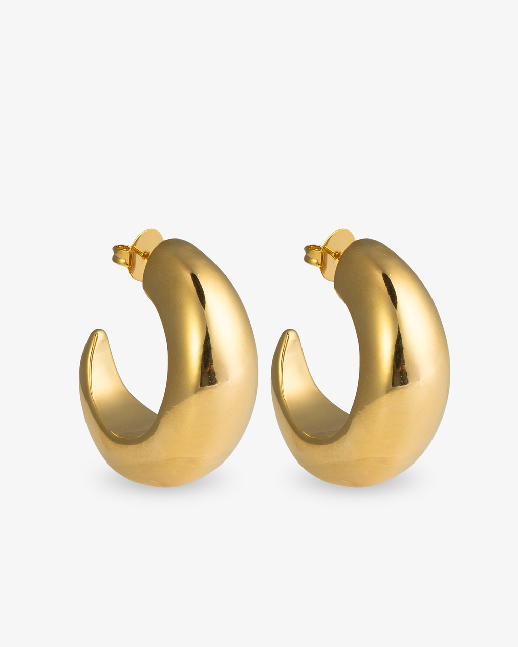 Chunky tapered gold hoop earrings front view with post back